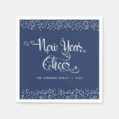 Navy Neujahr Cheke Modern White Snowflake Name Serviette (Vorderseite)