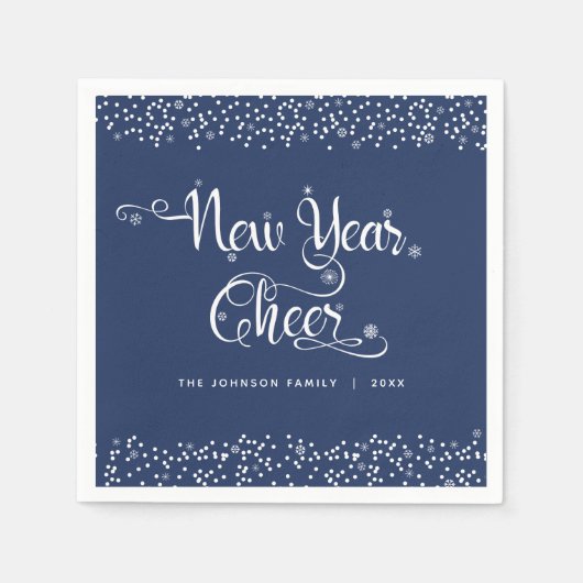 Navy Neujahr Cheke Modern White Snowflake Name Serviette (Vorderseite)