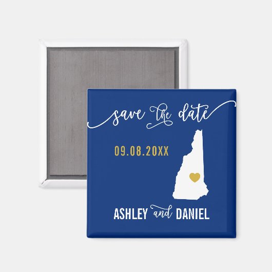Navy New Hampshire Wedding Save the Date Map Magnet (Vorderseite/Rückseite)