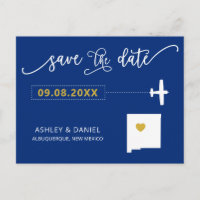 Navy New Mexico Wedding Save the Date Map Postcard