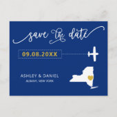 Navy New York Wedding Save the Date Map Postcard Postkarte (Vorderseite)