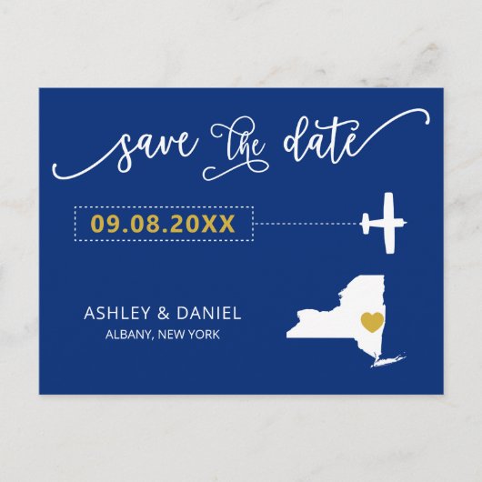 Navy New York Wedding Save the Date Map Postcard Postkarte (Vorderseite)