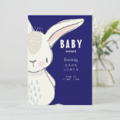 Navy Niedlich Watercolor Bunny Baby Dusche Einladung (Stehend Vorderseite)