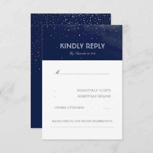 Navy Night Stars Elegante Wedding RSVP Card (Vorne/Hinten)