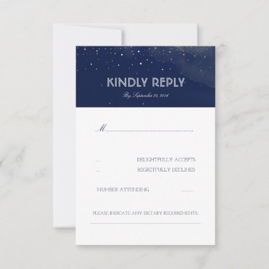 Navy Night Stars Elegante Wedding RSVP Card Karte (Vorderseite)