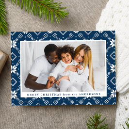 Navy Nordic Snowflake Pattern Foto Feiertagskarte