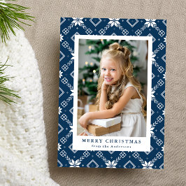 Navy Nordic Snowflake Pattern Foto Feiertagskarte