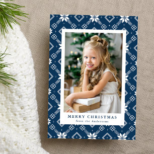 Navy Nordic Snowflake Pattern Photo Feiertagskarte