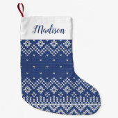 Navy Nordic Sweater Muster Personalisiert Kleiner Weihnachtsstrumpf (Vorderseite)