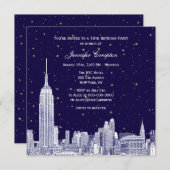 Navy NYC Skyline Etch Starry DIY BG Sweet 16 SQ #2 Einladung (Vorne/Hinten)