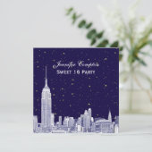 Navy NYC Skyline Etch Starry DIY BG Sweet 16 SQ in Einladung (Stehend Vorderseite)