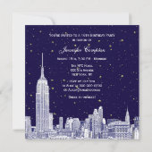 Navy NYC Skyline Etch Starry DIY BG Sweet 16 SQ in Einladung (Rückseite)