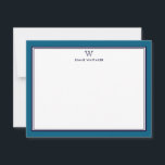 NAVY & OCEAN BLUE Classic Monogram Double Frame Mitteilungskarte<br><div class="desc">Get a professional look with our formal and elegant personalized stationery flat cards feature your monogram and your name beneath in Sans Serif font coupled with elegant open face font framed by a chic navy double border over a modern powder ocean blue color. The monogram initials and name can easily...</div>