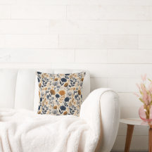 Navy & Ochre Botanical  Throw Pillow