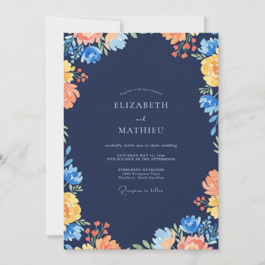 Navy-Ocker-Wildflower-Hochzeit Einladung (Vorderseite)