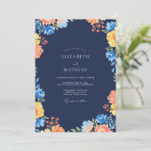 Navy-Ocker-Wildflower-Hochzeit Einladung (Stehend Vorderseite)