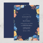 Navy-Ocker-Wildflower-Hochzeit Einladung (Vorne/Hinten)