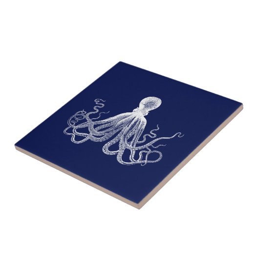 Navy Octopus Dark Blue Kraken Fliese (Seite)
