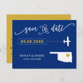 Navy Oklahoma Wedding Save the Date Map Postcard Postkarte (Vorne/Hinten)