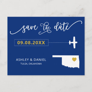 Navy Oklahoma Wedding Save the Date Map Postcard Postkarte