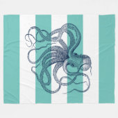 Navy Oktopus auf weißen und türkisfarbenen Streife Fleecedecke (Vorderseite (Horizontal))