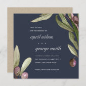 NAVY OLIVE WATERCOLOR FOLIAGE SAVE THE DATE CARD DANKESKARTE (Vorne/Hinten)