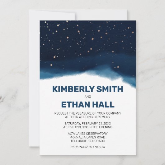 Navy Ombre Sky mit Bronze Stars Hochzeit Einladung (Vorderseite)