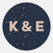 Navy Ombre Sky mit Bronze Stars Hochzeit Runder Aufkleber (Vorderseite)