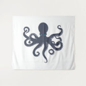 Navy-On-White-Octopus-Illustration Wandteppich (Vorderseite (Horizontal))