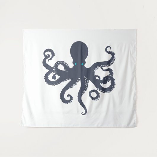 Navy-On-White-Octopus-Illustration Wandteppich (Vorderseite (Horizontal))