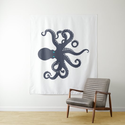 Navy-On-White-Octopus-Illustration Wandteppich (Beispiel)