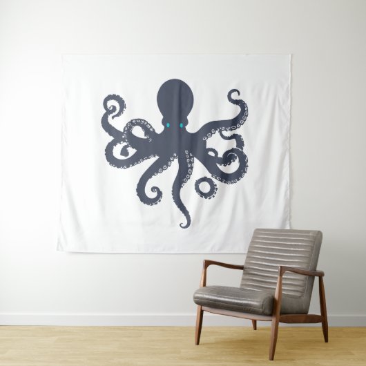 Navy-On-White-Octopus-Illustration Wandteppich (Beispiel (Horizontal))
