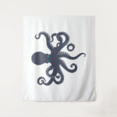 Navy-On-White-Octopus-Illustration Wandteppich (Vorderseite)