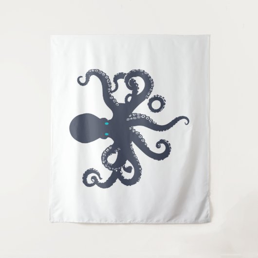 Navy-On-White-Octopus-Illustration Wandteppich (Vorderseite)