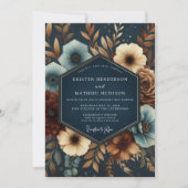 Navy Opulent Bloom Wedding Einladung (Vorderseite)