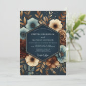 Navy Opulent Bloom Wedding Einladung (Stehend Vorderseite)
