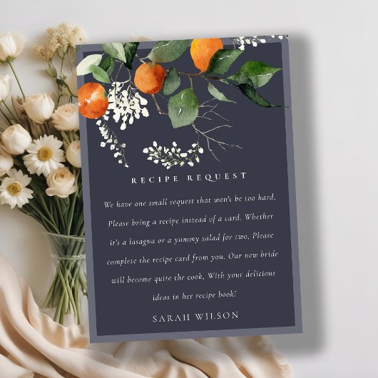 Navy Orange Blossom Botanisches Rezept Braut Begleitkarte