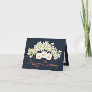 Navy Orange Bouquet Orchids Rose Happy Birthday Karte