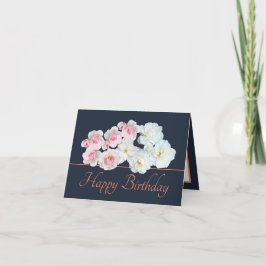 Navy Orange Bouquet White Pink Roses Birthday Karte