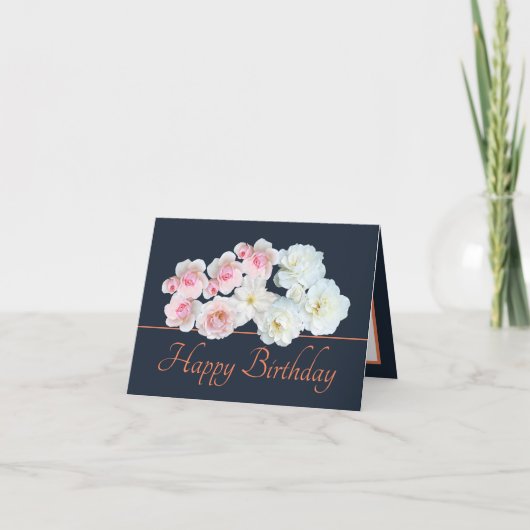 Navy Orange Bouquet White Pink Roses Birthday Karte (Vorderseite)
