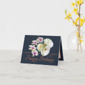 Navy Orange Bouquet White Roses & Orchids Geburtst Karte (Gelbe Blume)