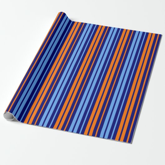 Navy Orange Cyan Vertikale Streifen Design   Geschenkpapier (Ungerollt)