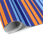 Navy Orange Cyan Vertikale Streifen Design   Geschenkpapier (Rolleneckpunkt)