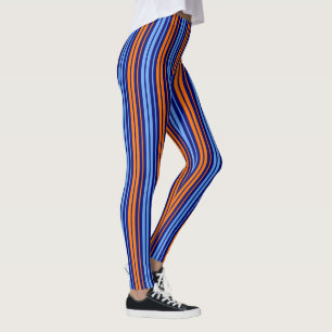 Navy Orange Cyan Vertikale Streifen Design Leggings