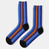 Navy Orange Cyan Vertikale Streifen Design   Socken (Linkes Detail)
