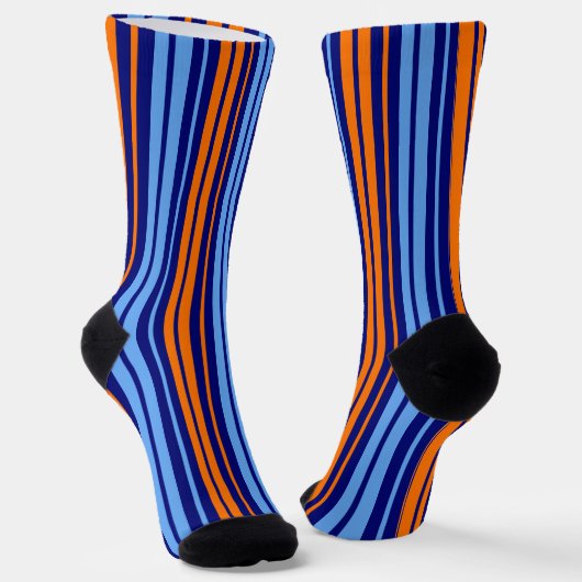 Navy Orange Cyan Vertikale Streifen Design   Socken (Gewinkelt)