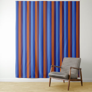 Navy Orange Cyan Vertikale Streifen Design Wandteppich
