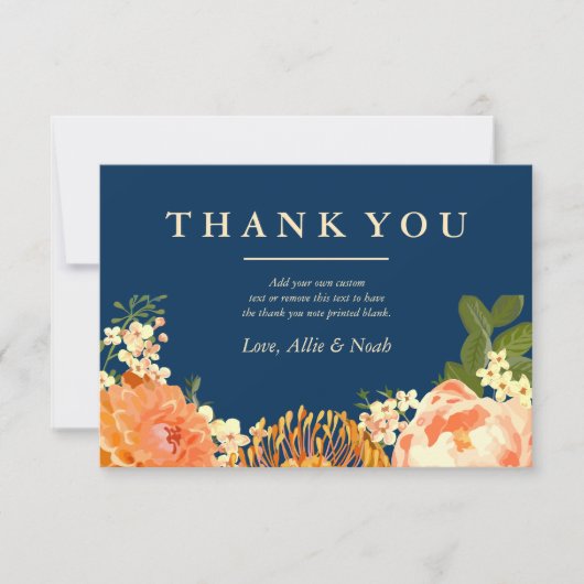 Navy & Orange Floral Vielen Dank Dankeskarte (Vorderseite)