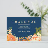 Navy & Orange Floral Vielen Dank Dankeskarte (Stehend Vorderseite)