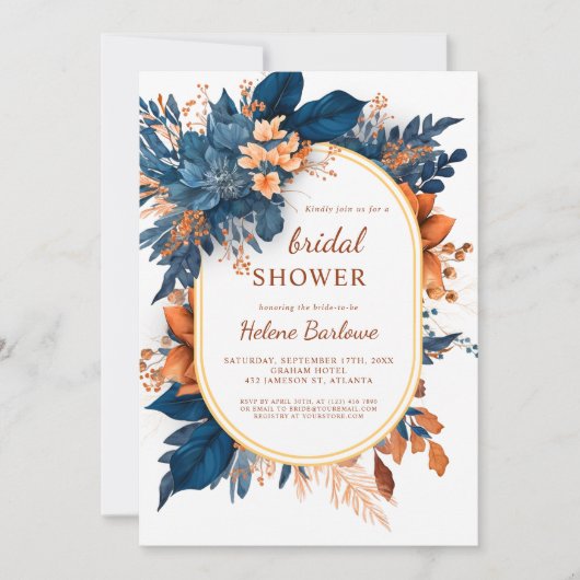 Navy Orange Modernes Elegantes Brautparty Einladung (Vorderseite)